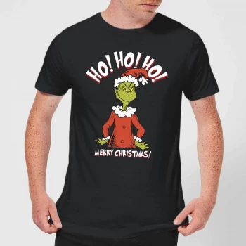 image of The Grinch Ho Ho Ho Smile Mens Christmas T-Shirt - Black - 3XL - Black