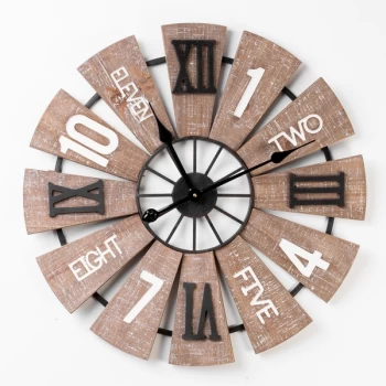 image of HOMETIME Large Metal & Wooden Wall Clock - 60cm