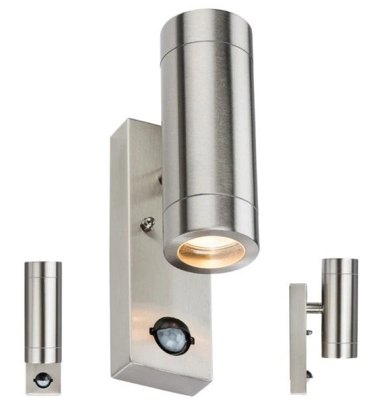Image of Netlighting Stainless Steel UpDown Wall Light with Pir 230V IP44 2 X GU10 Grey