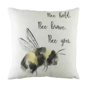 image of Bee You Printed Cushion White / 43 x 43cm / Polyester Filled