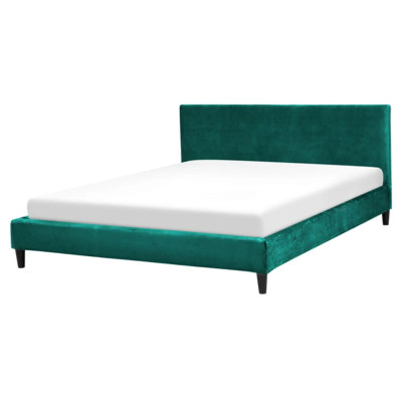 Image of Beliani Bed Velvet Fitou 160 X 200 Cm (Eu King Size) Dark Green
