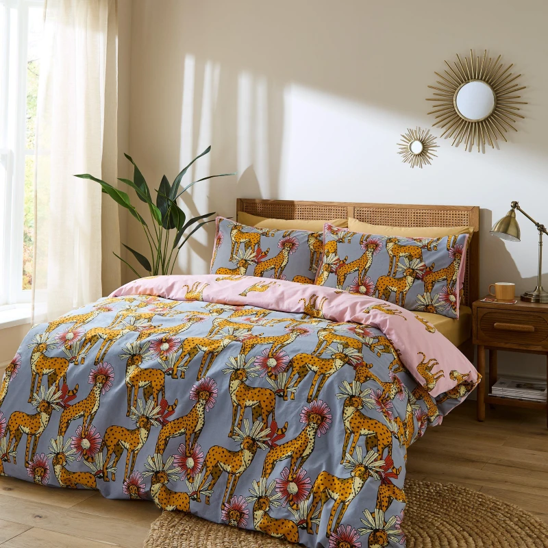 Image of Their Nibs Untamed Cheetah Cotton Reversible Duvet Cover Set Grey unisex Double