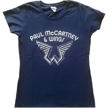 Image of Paul McCartney - Wings Logo Womens Large T-Shirt - Blue