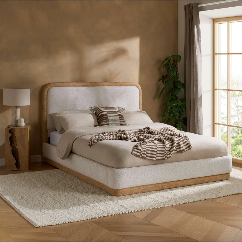 Image of Birlea Girona White Boucle Fabric Bed Frame - 5ft King Size