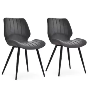 Image of HOMCOM Dining Chairs Set of 2, PU Leather Upholstered Kitchen Chairs with Backs, Moulded Padded Seats and Steel Frame for Dining Room, Grey