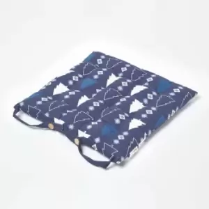 image of Blue Winterland Christmas Seat Pad with Straps 100% Cotton 40 x 40cm - Homescapes