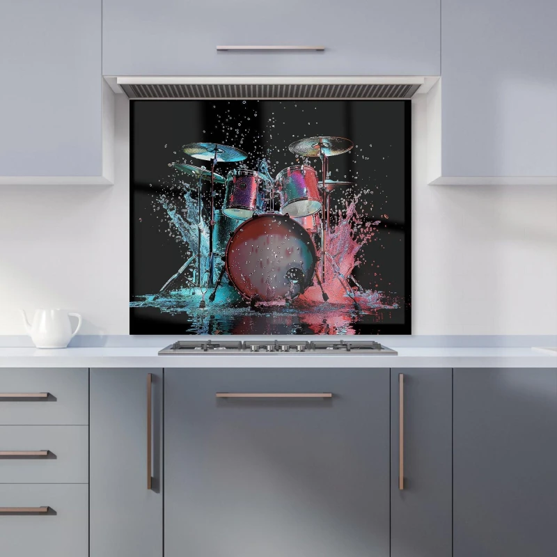 Image of Warren Reed - Designer Rhythm in Splashing Drums Kitchen Splashback Size: 600mm x 750mm Multicolor Unisex 600mm x 750mm