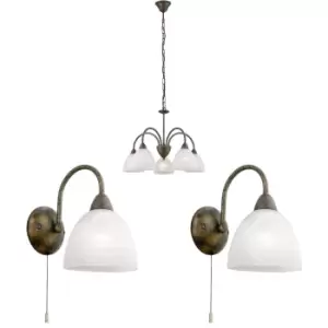 Image of Ceiling Pendant Light & 2x Matching Wall Lights Rust Effect & Alabaster Glass