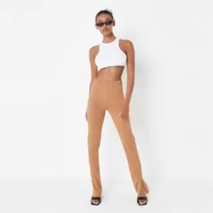 image of Missguided Jersey Split Hem Flare Legging - Brown