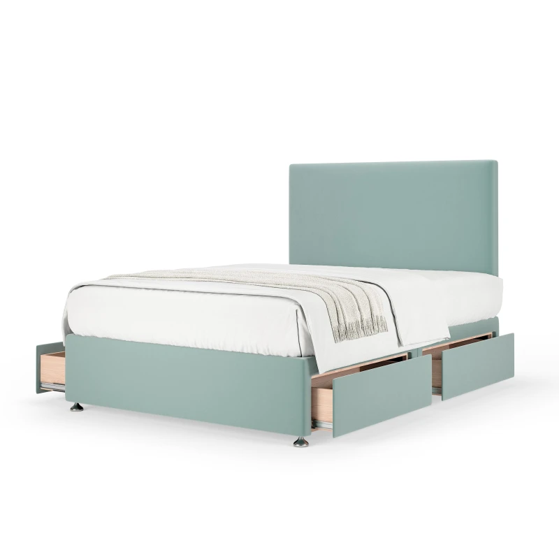 Image of Bedmaster Bedmaster Plush Velvet 4 Drawer Divan Base And Plain Headboard in Duck Egg Blue Size: Super King Duck Egg Blue Super King Unisex 786787128