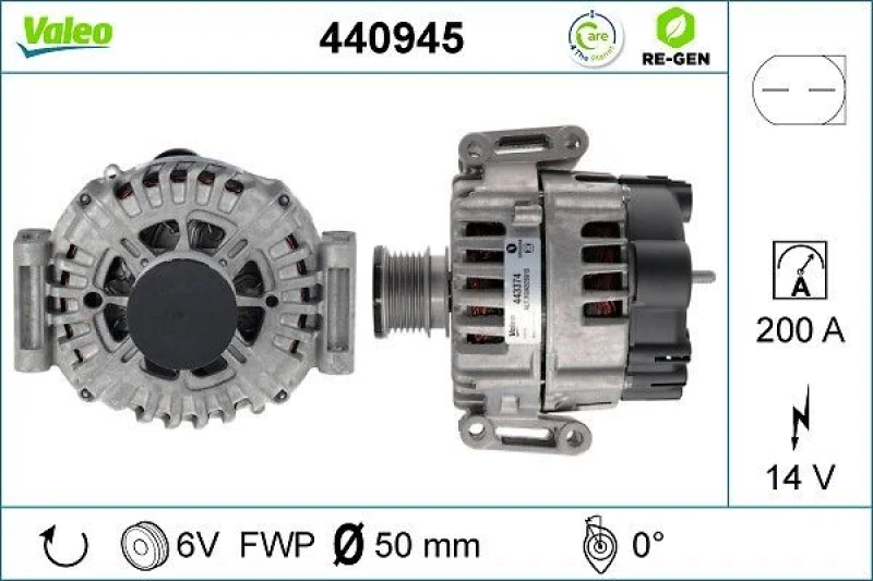 Image of VALEO 440945 Generator VALEO RE-GEN REMANUFACTURED Alternator Charging Current: 200A, Voltage: 14V Alternator (4)
