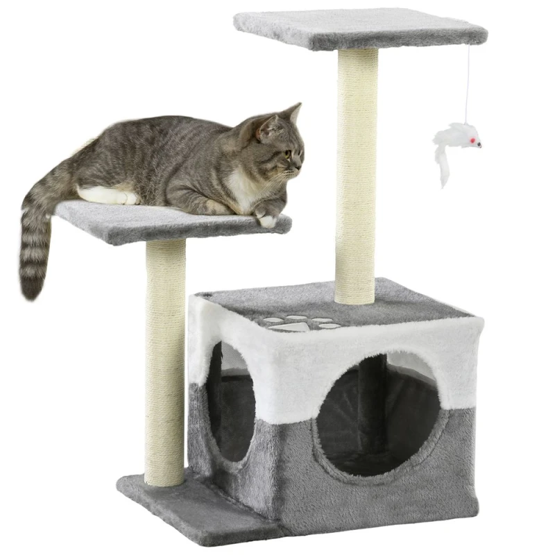 Image of PawHut Cat Tree w/ Sisal Scratching Posts - Grey D30-197V01GY