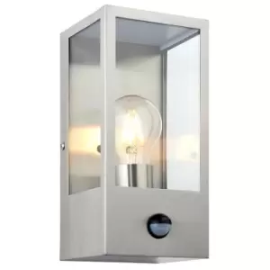 Image of Saxby Breton PIR Motion Sensor Wall Lantern Brushed Stainless Steel & Clear Glass IP44