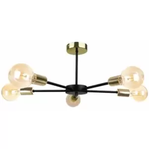 image of Keter Sun Multi Arm Semi Flush Ceiling Light Black, Gold, 48cm, 5x E27