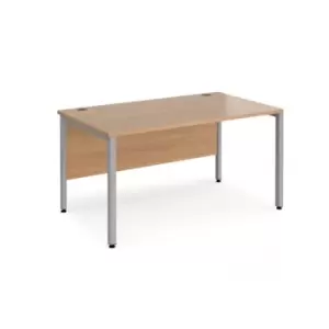 image of Office Desk 1400mm Rectangular Desk With Bench Leg Beech Tops With Silver Frames 800mm Depth Maestro 25