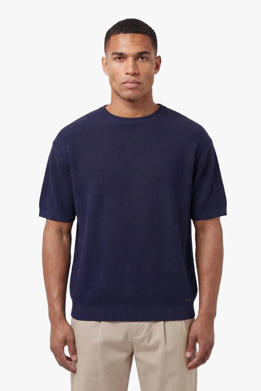 Image of Luke 1977 Mens Ford Relax Fit Knitted T-Shirt in Dark Navy Size: Large Dark Navy Male L
