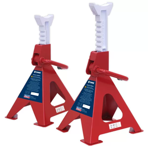 image of Sealey VS2006 Axle Stands (Pair) 6tonne Capacity per Stand Ratchet Type