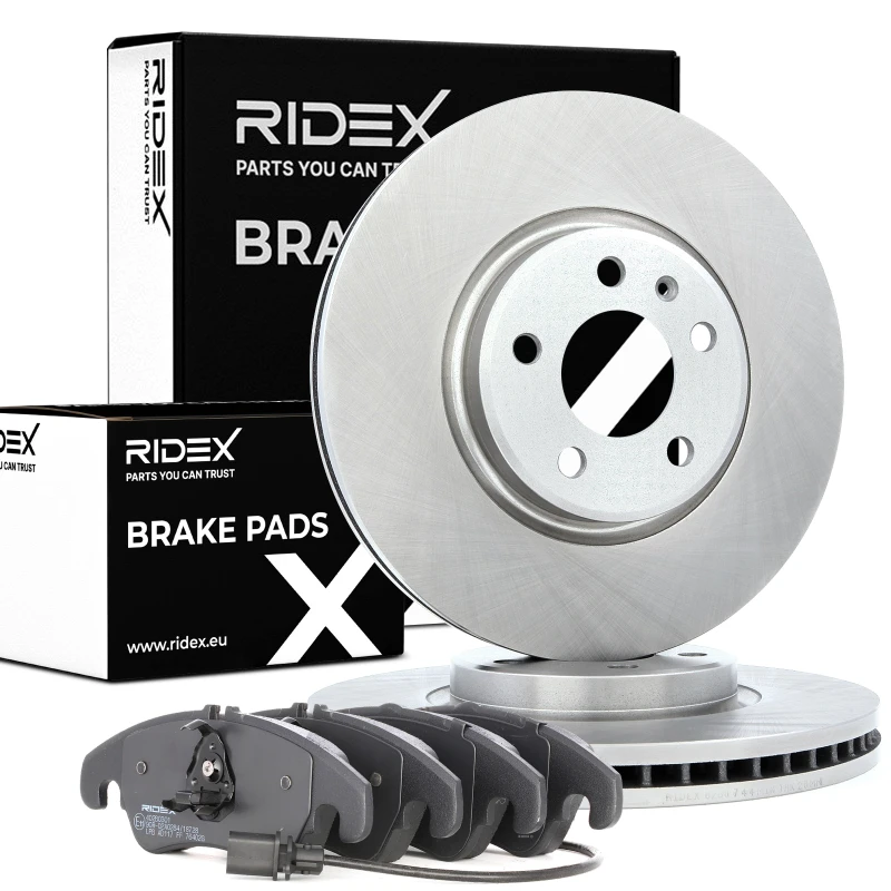 Image of RIDEX 3405B1131 Brake disc and pads set Front Axle, Brake Disc Type: Vented, with piston clip Brake Set,disc brakes (3405)