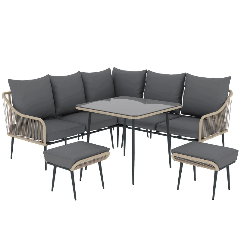Image of Outsunny 6 Piece Garden Furniture Set Garden Sofa with Cushions, Light Brown Light Brown
