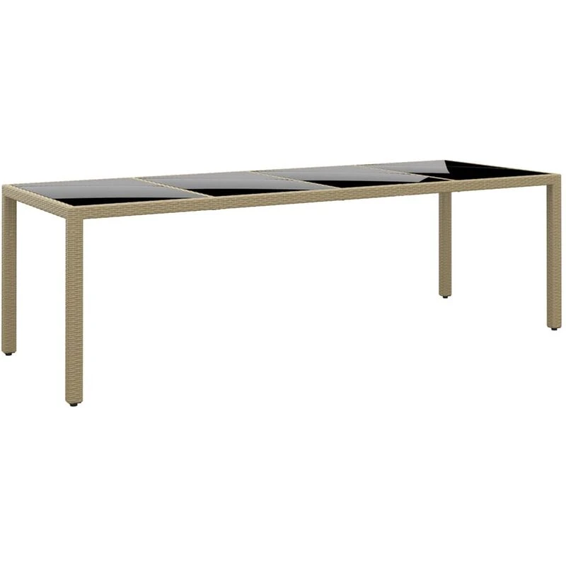 Image of VIDAXL Garden Table with Glass Top Beige Poly Rattan Vidaxl 8720286089712