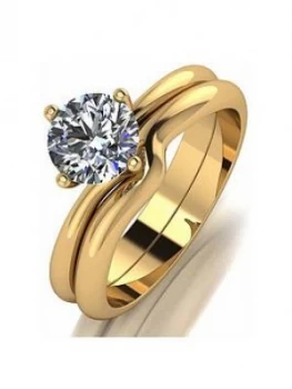Image of Moissanite 9ct Gold 1ct Eq Solitaire Bridal Set, White Gold, Size L, Women