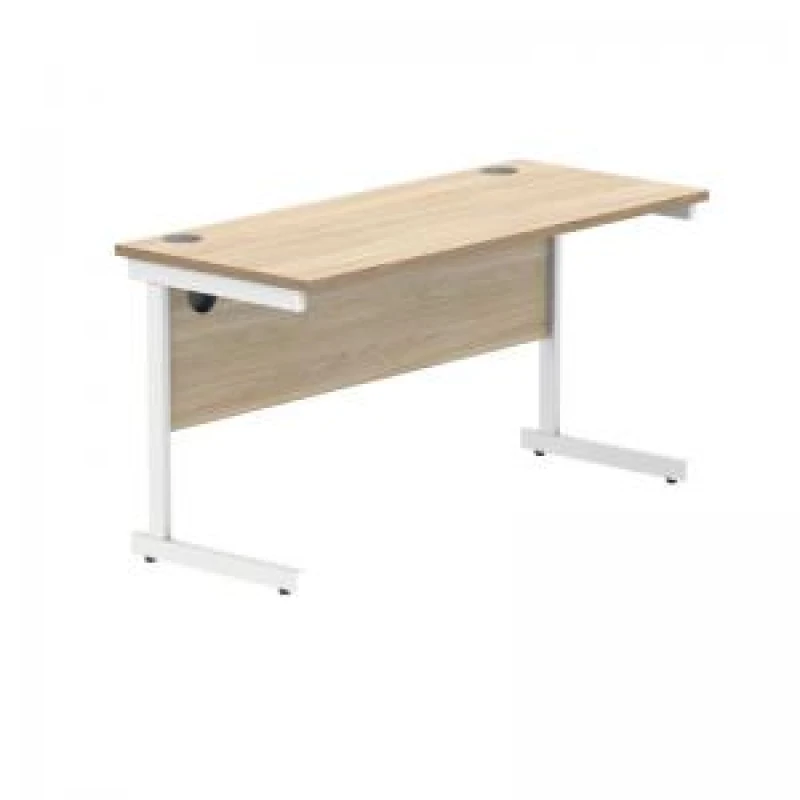 Image of Polaris Rectangular Single Upright Cantilever Desk 1400x600x730mm Canadian Oak/White KF821730
