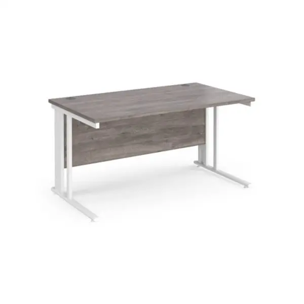 Image of Maestro 25 straight desk 1400mm x 800mm - white cable managed leg frame, grey oak top