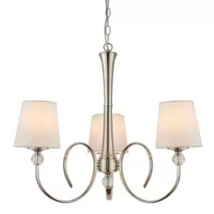 image of Luxury Hanging Ceiling Pendant Light Bright Nickel White Silk 3 Lamp Chandelier