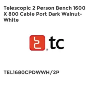 Image of TC Group Telescopic 2 Person Bench 1600 x 800 Cable Port Dark Walnut-White