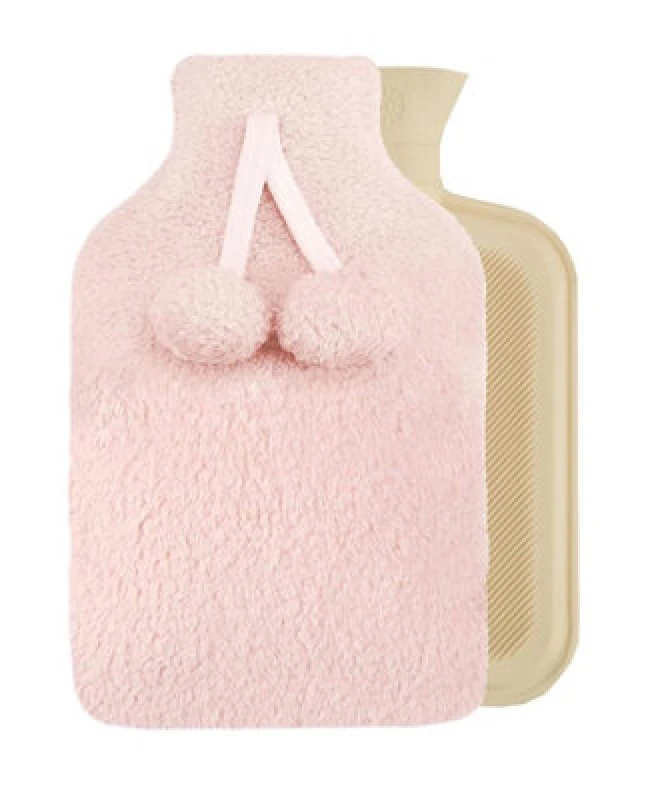 Image of Smart Living Smart Living Soft Hot Water Bottle with Pompom Fleece Cover - 23x35cm in Pink Pink One Size Unisex 5056557546770