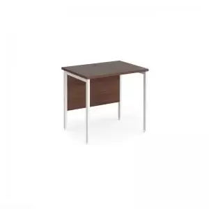 image of Maestro 25 straight desk 800mm x 600mm - white H-frame leg and walnut