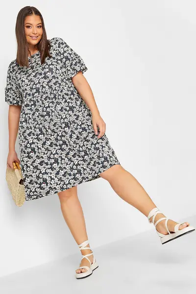 Image of Yours Smock Tunic Dress Blue