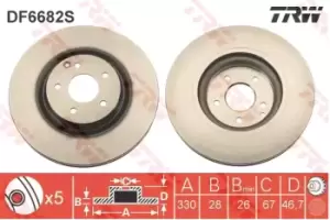 Image of TRW Brake disc Vented DF6682S Brake rotor,Brake discs MERCEDES-BENZ,C-Klasse Limousine (W203),C-Klasse T-modell (S203),CLK (C209)