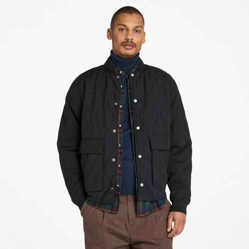 Image of Timberland Mens Diamond Quilted Weather Resistant Quilted Jacket Black male S