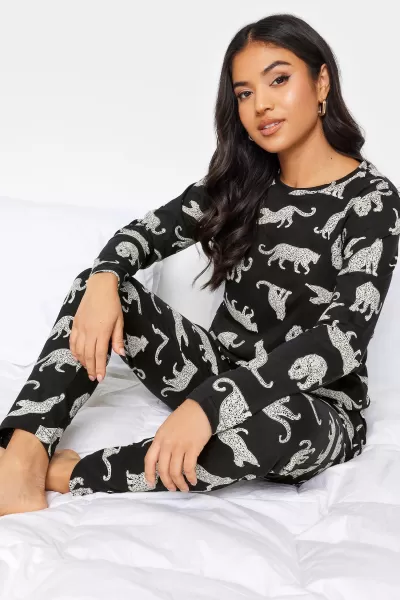 image of PixieGirl Petite Printed Cuffed Pyjama Set Black