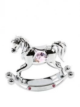 image of Crystocraft Personalised Crystocraft Chrome Plated Rocking Horse With Crystals Blue/ Pink