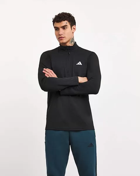 Image of adidas Training Essentials 1/4 Zip Sweatshirt - Black/White, Size 2XL, Men