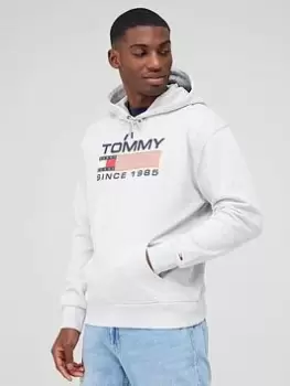 Image of Tommy Jeans Tjm Reg Athletic Logo Overhead Hoodie, Silver Grey Heather, Size L, Men