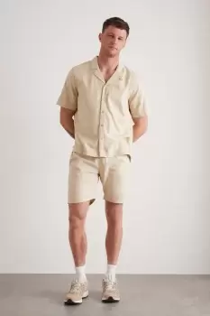 Image of Mens Light Sand Linen Shorts
