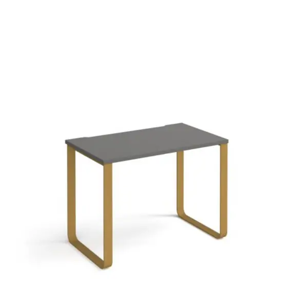 image of Cairo straight desk 1000mm x 600mm with sleigh frame legs - brass frame, grey top