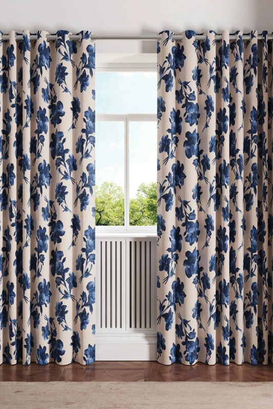 Image of Ted Baker 'Midnight Garden' Lined Curtains in Blue Size: 168cm width x 183cm drop Blue Unisex 168cm width x 183cm drop