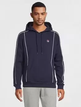 Image of Fila Steven Fleece Over Head Piping Hoody - Navy/White, Size 2XL, Men