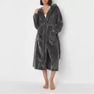 image of Missguided Fluffy Longline Dressing Gown - Grey