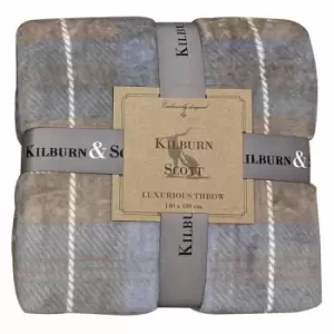 image of Crossland Grove Checked Flannel Fleece Silver & Taupe 1400x1800mm