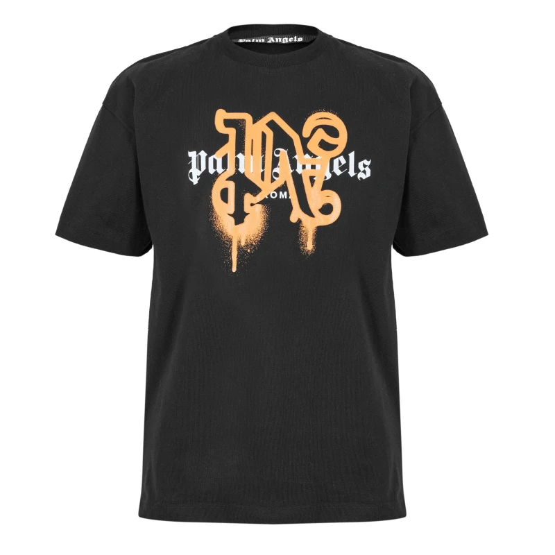 Image of Palm Angels Mens Roma Mono T-Shirt Black Orange male XS