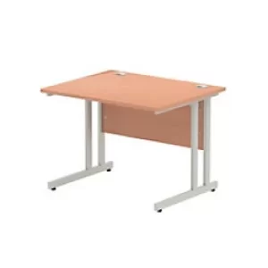 Image of Dynamic Rectangular Office Desk Beech MFC Cantilever Leg Grey Frame Impulse 1000 x 800 x 730mm