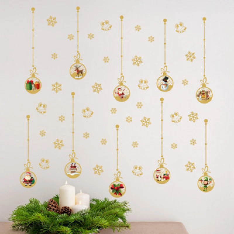 Image of Walplus Matt Gold Christmas Ornaments Wall Stickers Wall Stickers Wall Art, Diy Art, Home Decorations, Decals