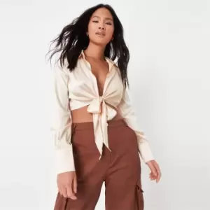 Image of Missguided Tie Front Blouse - Neutral