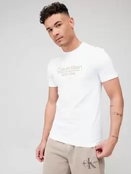 image of Calvin Klein New York Logo T-Shirt, White, Size 2XL, Men