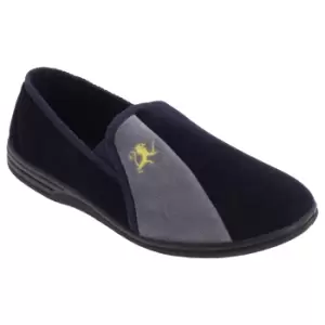 Zedzzz Mens Aaron Twin Gusset Velour Slippers (10 UK) (Navy Blue/Grey)